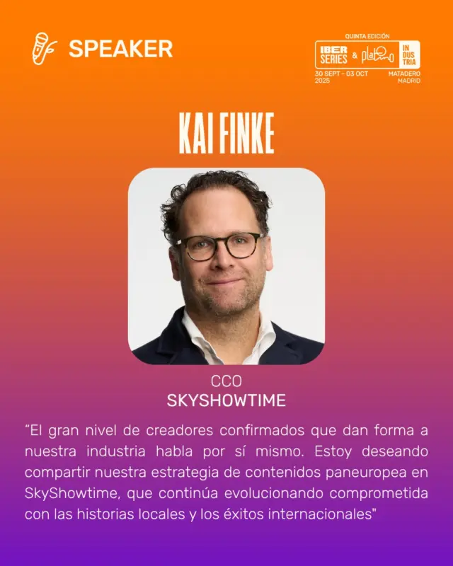 🎤 Kai Finke, Chief Content Officer de #SkyShowtime, participará en #IberseriesyPlatinoIndustria25 en una keynote clave para entender el futuro de la industria audiovisual en Europa 🌍

💡 Tendencias emergentes, innovación y estrategias que marcarán el rumbo del sector. ¡No te lo pierdas!

🔗 Descubre la actualidad de esta quinta edición en nuestra web. ¡Link en bio!

#KeynoteSpeaker #ProducciónAudiovisual #IndustriaAudiovisual #series